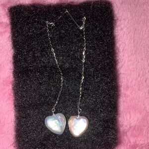 Fresh water Pearls in Silver Heart Drop Earrings